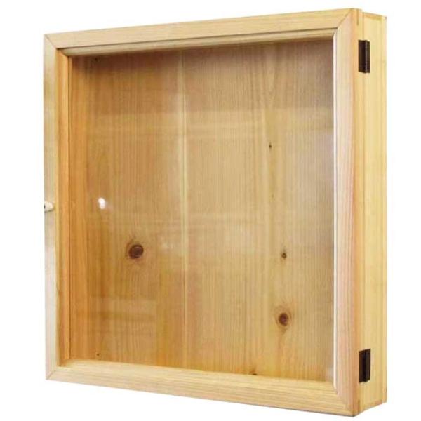 早め発送 ディスプレイケース 透明ガラス扉 ライトオーク 40×7×40cm 四角 木製 ひのき 受注製作