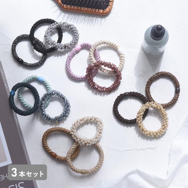 受注【J】ヘアゴム ３点セット　ハンドメイド　ヘアアクセサリー　アンティーク 3点セット ヘアゴム おしゃれ パール ヘアアクセ 40 30代 さりげなく
