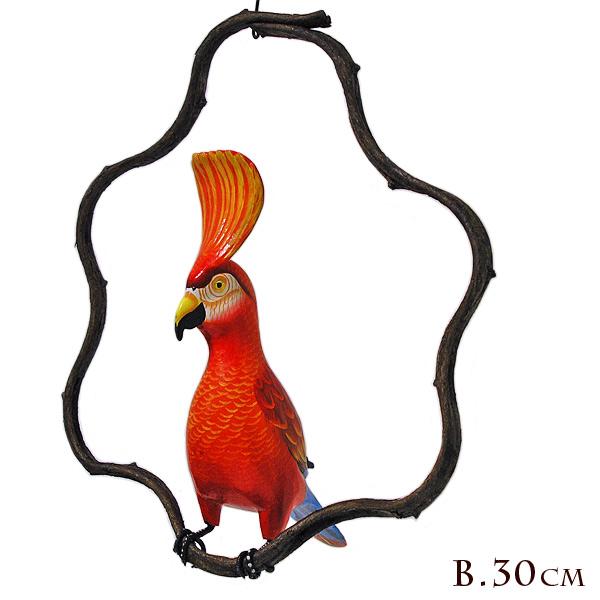 南国のカラフルバード吊り下げ 木の蔓の枠 L［鳥体長約30cm