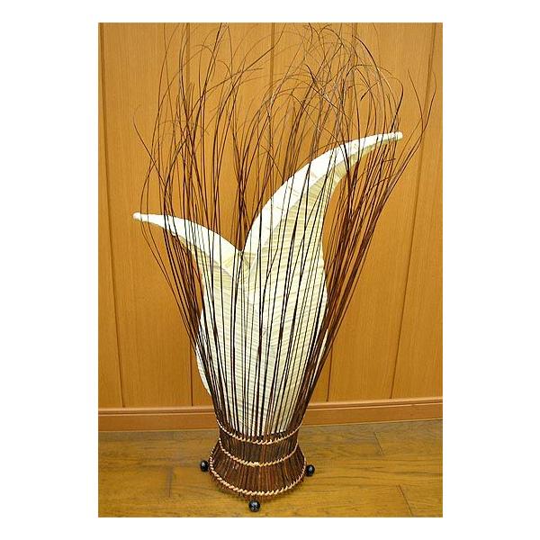 ココナッツの葉脈と布メッシュのチューリップランプ B 安心の定価販売 2枚葉 H 70cm エスニック アジアンランプ 照明 アジアンインテリア