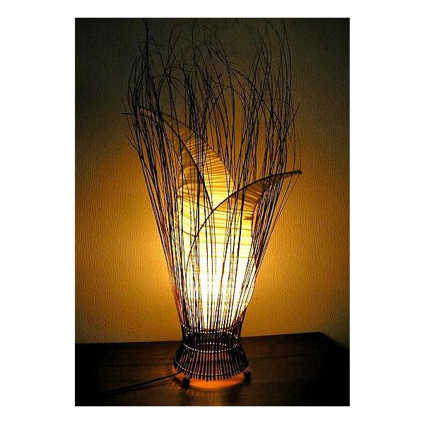 ココナッツの葉脈と布メッシュのチューリップランプ B 安心の定価販売 2枚葉 H 70cm エスニック アジアンランプ 照明 アジアンインテリア