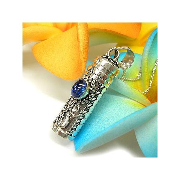 アジアン雑貨 アロマペンダント 9月の誕生石 ブルーサファイア フロントストーンモチーフ Mサイズ メール