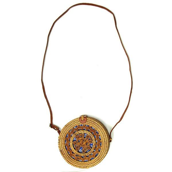 ロンボク アタ バスケット 丸型 アタバッグ ショルダー 蓋付バスケット  