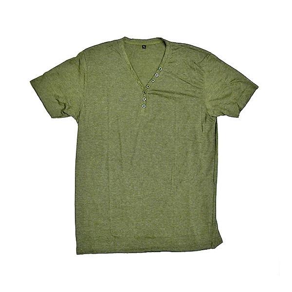 レディース ボタン付きtシャツ 半袖 Lサイズ カーキ 着丈70 75cm アジアンファッション アジアン