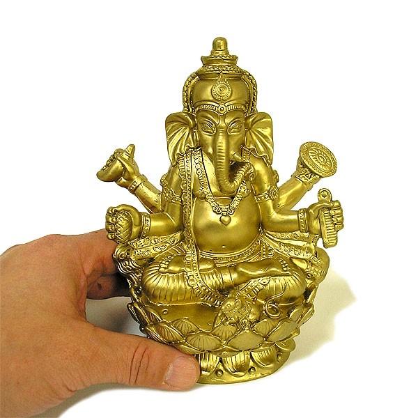 ガネーシャの置物 卓上インテリア ゴールド H 約15cm エスニック おしゃれな 交換無料 置物 バリ雑貨 アジアン雑貨 学問の神様 商売繁盛 開運 玄関