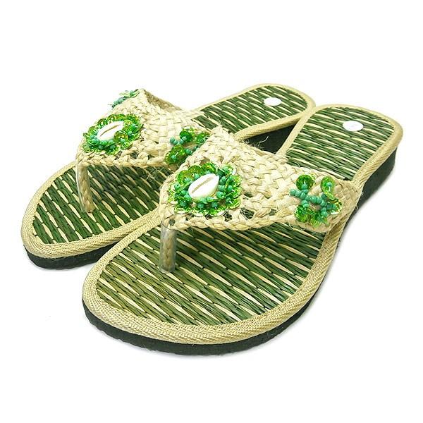 サンダル レディース22 5cm 23cm 23 5cm エスニック ビーズ ビーチ ローヒール 歩きやすい 中敷畳
