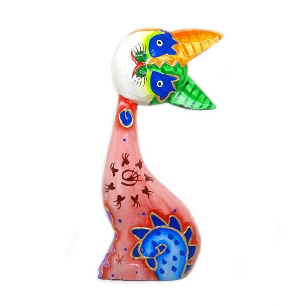 木製 バリ 超目玉 ネコ カラフル C ピンク Lサイズ 単品 木彫り アジアン タイ エスニック インテリア 雑貨 置物 アンティーク 猫 オブジェ