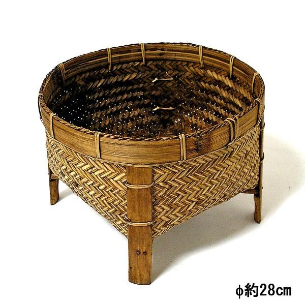 バンブーの足つきバスケット 編みこみカゴ 収納【L】[直径約28cm バンブーの足つきバスケット 編みこみカゴ 収納【L】[直径約28cm