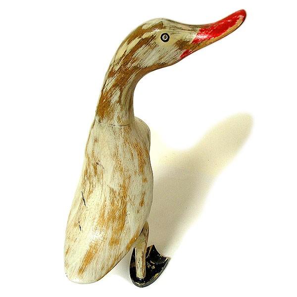 木彫りのアヒル アンティーク仕上げ 白 赤くちばし H 約39cm エスニック おしゃれな 玄関 バリ 置物 インテリア人形 アジアン雑貨 階段 与え タイ