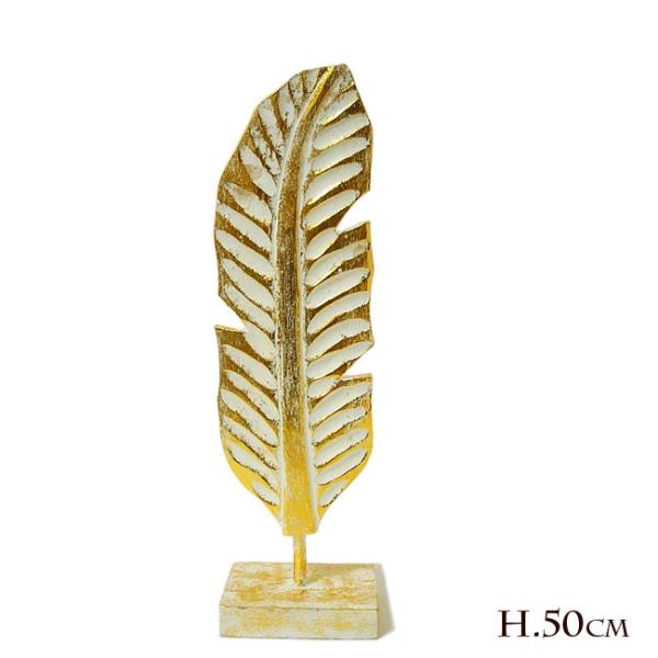 木彫りのレリーフ バナナリーフ 白・ゴールド Mサイズ [H.約50cm] おしゃれな オブジェ 置...