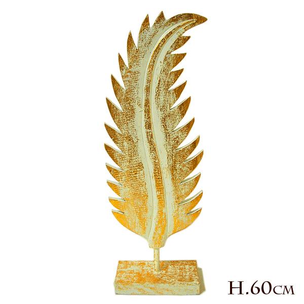 木彫りのレリーフ モンステラ 白・ゴールド Lサイズ [H.約60cm] ギザギザ おしゃれな オブ...