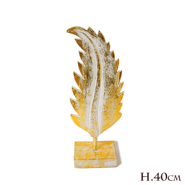 木彫りのレリーフ モンステラ 白・ゴールド Sサイズ [H.約40cm] ギザギザ おしゃれな オブ...