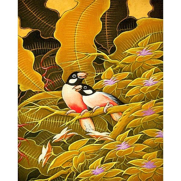 バリアート絵画 S 森の小鳥達 おしゃれな アート インテリア 絵画 アジアン 雑貨 バリ 雑貨