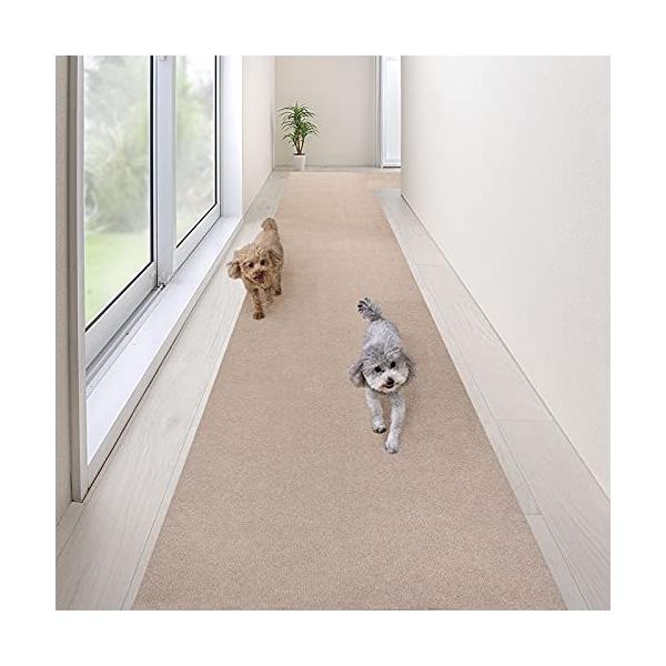 サンコー はっ水 消臭 廊下敷きマット カーペット マット おくだけ吸着 ロングマット 60×800cm ベージュ KP-43