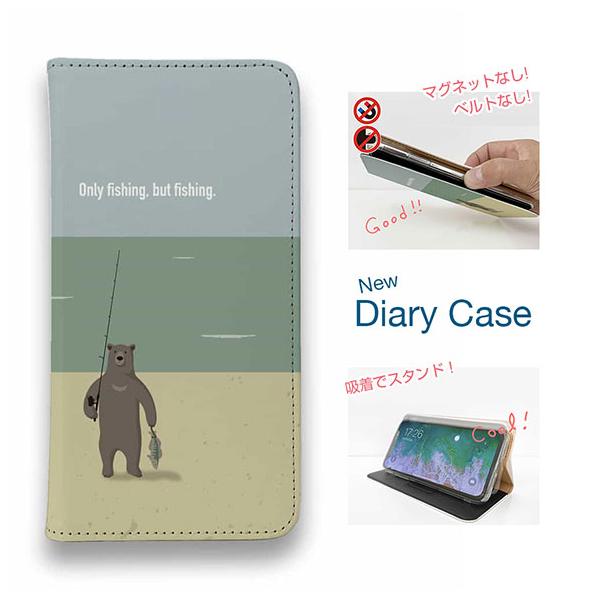 スマホケース 手帳型 釣り ルアー 魚 iPhone17 Pro Max iPhone Air 16e Xperia AQUOS Pixel FISH MAN クマさんもフィッシング No1