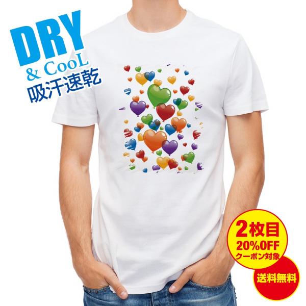 Tシャツ ハートのバルーンフェスタ 送料無料 レディース かわいい 春 夏 秋 インナー 安い 面白い 大きいサイズ 洗濯 ポリエステル