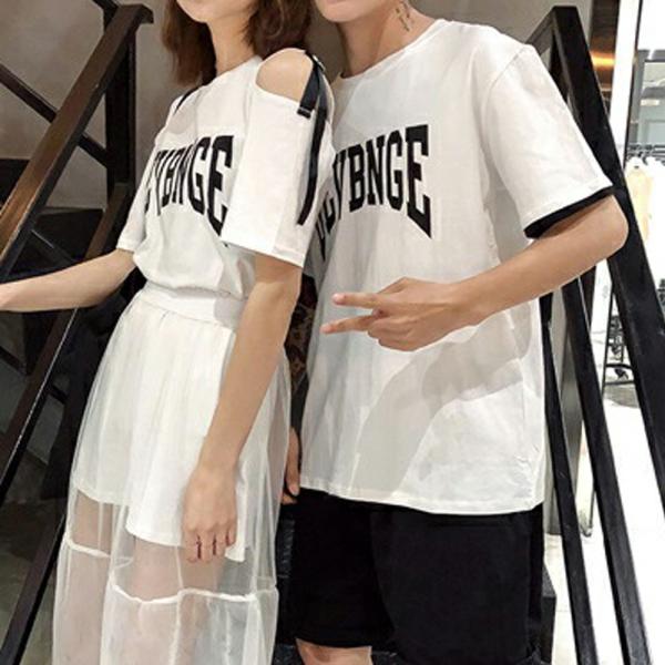 【送料無料】40%offカップルコーデ セットアップ Tシャツ+パンツ 上下セット ブラック ホワイト メンズ レディース kr328