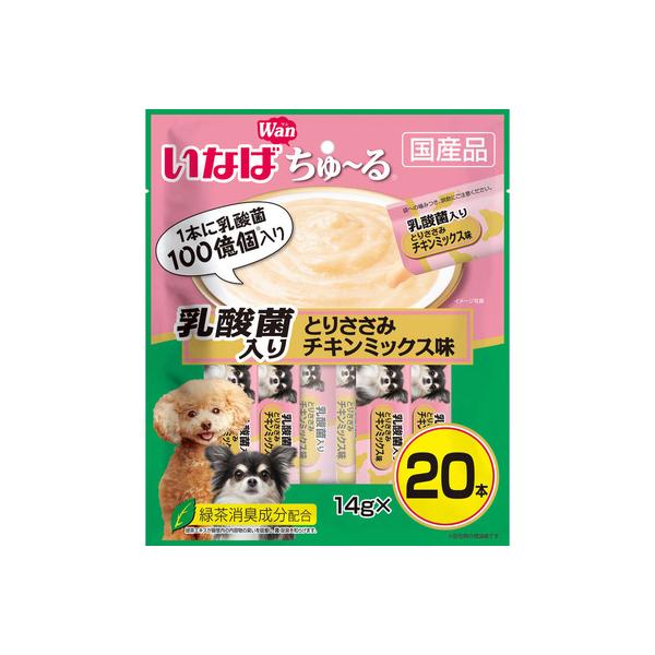 他サイト： いなば Wanちゅ〜る 乳酸菌入り とりささみ チキンミックス味 14ｇ×20本の商品画像