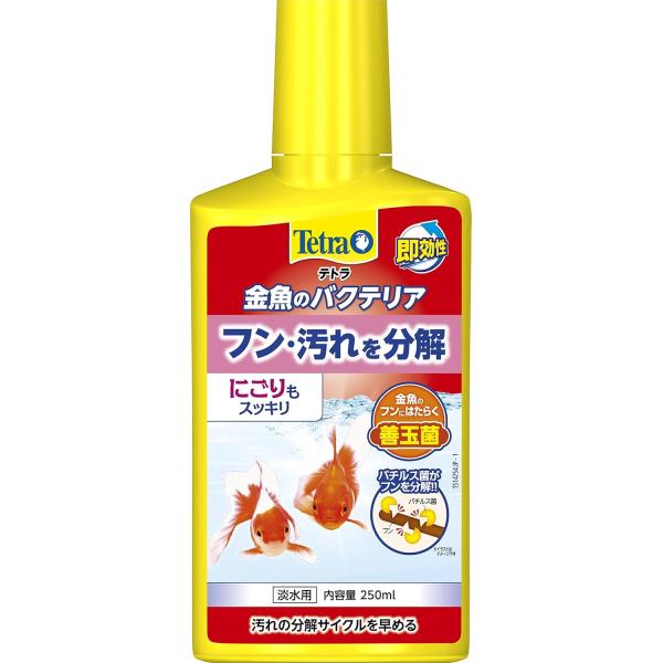 スペクトラムブランズジャパン　テトラ 金魚のバクテリア ２５０ｍｌ金魚用のフンや汚れを分解するバクテリア剤です。バクテリアを長期保存可能な胞子状態で含んでいます。水槽内の有機的な汚れである、エサの食べ残しや金魚のフン、枯れた水草などを分解し...