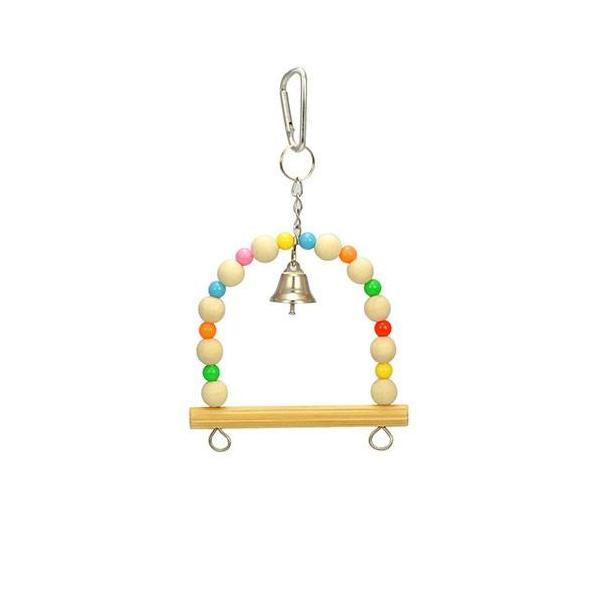 三晃商会　バードトイ スウィング Ｓベルが付いた、かわいい小鳥用ブランコです。「バードトイ」シリーズは天然木をメインに使用した小鳥のおもちゃです。※カラービーズの色はランダムです。---原産国---中国---サイズ---約幅１３×高さ１２ｃ...