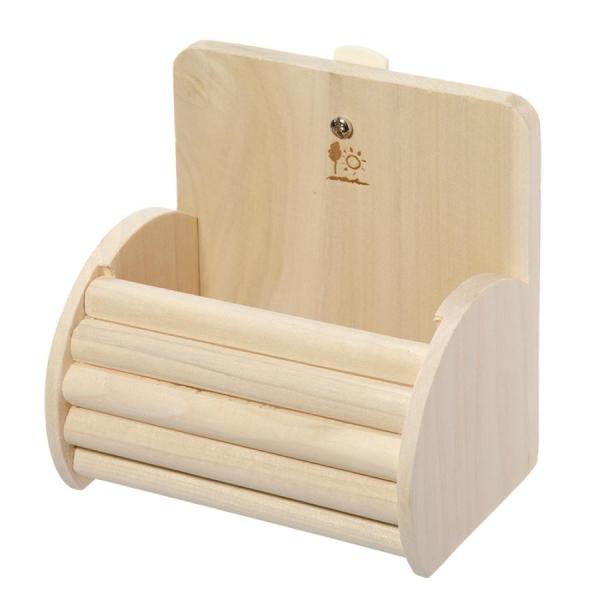 三晃商会　牧草ログフィーダーかじっても安心木製フィーダー。ケージ内にしっかり固定細かい牧草も床にこぼれずしっかりキャッチ！ケージ内固定式の、木製牧草フィーダーです。付属品：留め具---対象---うさぎ・モルモット・チンチラ・デグー・プレーリ...