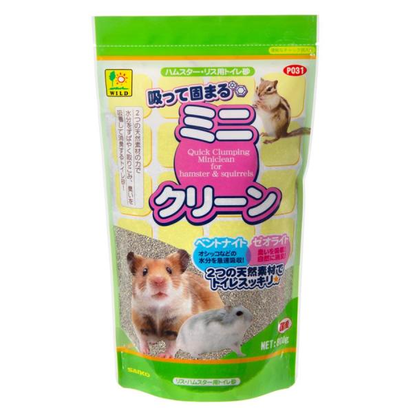 三晃商会　吸って固まる ミニクリーン ８００ｇ後始末が簡単で使いやすい、便利なトイレ砂です。濡れた部分がすばやく固まり、水分の吸収性はもちろん吸臭性にも優れます。主成分のベントナイトがすばやくオシッコなどの水分汚れを吸着して取り込み、合わせ...