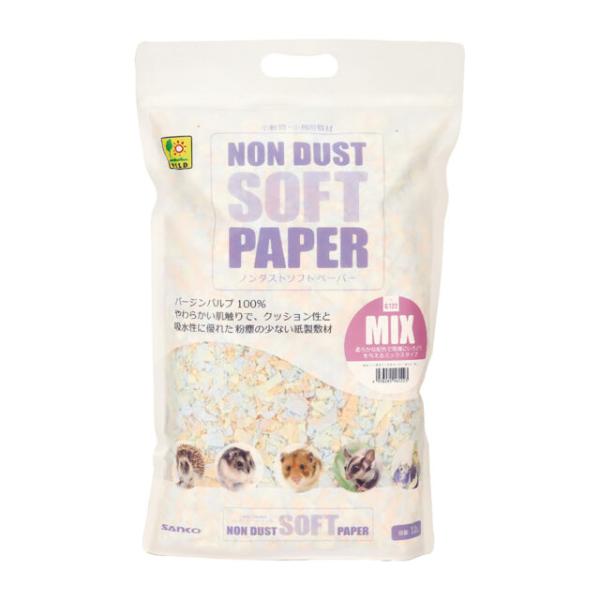 三晃商会　ノンダスト ソフトペーパー ミックス １２Ｌ※個数制限がございます、ご了承下さい。バージンパルプ100％やわらかい肌触りで、クッション性と吸水性に優れた粉塵の少ない紙製の小動物、小鳥用敷材です。通気性も良く、足元をやさしく守ります...
