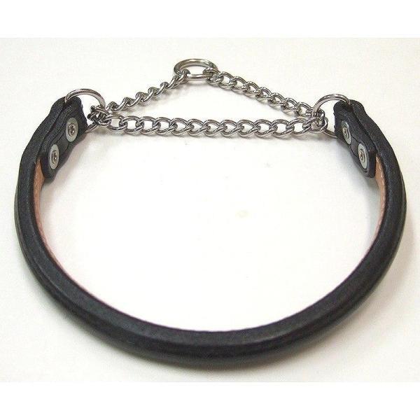 岡野製作所　ロールチョーク #40 ブラックしつけ用カラー。本革を2枚縫い合わせた丸首輪タイプのハーフチョーク。---対象---小型犬---材質---ステンレス・牛皮革---サイズ---首回り：約30〜38cm・リニューアルに伴い、商品パッ...