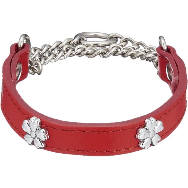 岡野製作所　Ｗレザーチョーク フラワー #35 レッド裏面にも牛表皮を使用したシンプルでおしゃれな首輪。職人の手で1本1本作られた逸品です。---対象---小型犬---材質---天然皮革---サイズ---首回り：約26〜33cm・リニューア...