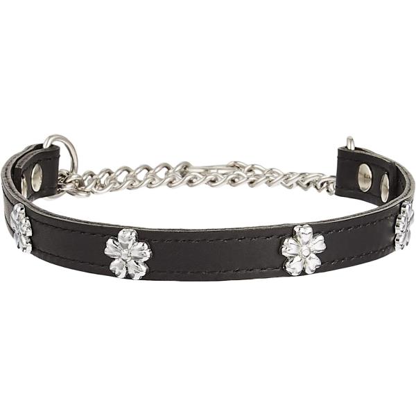 岡野製作所　Ｗレザーチョーク フラワー #35 ブラック裏面にも牛表皮を使用したシンプルでおしゃれな首輪。職人の手で1本1本作られた逸品です。---対象---小型犬---材質---天然皮革---サイズ---首回り：約26〜33cm・リニュー...