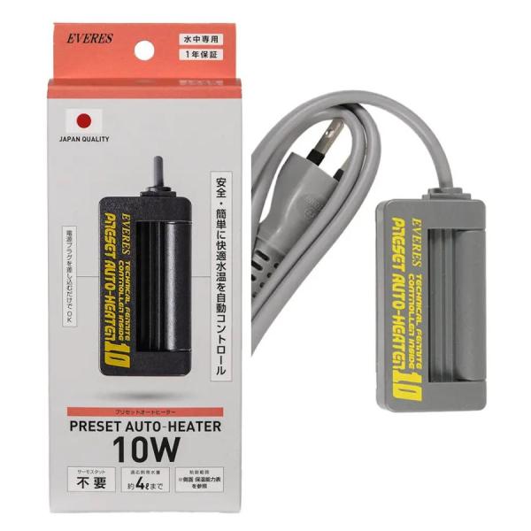 エヴァリス　プリセットオートヒーター10Wサーモとセンサーがヒーター管の中に収められた小型オートヒーターです。温度は固定で変更ができませんが、水槽内、コンセント周りとも最もスッキリする為、小型水槽で特に力を発揮します。ボディが薄型で小さいの...