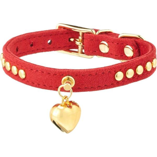 岡野製作所　エレガントカラー ハート鈴 Ｓ レッド※タグやぶれあり肌触りのいい合成皮革に、ゴールドの鋲とゴールドのハート鈴が付いた、ピンタイプ首輪。---対象---猫・超小型犬---原産国---日本---材質---合成皮革---サイズ---...