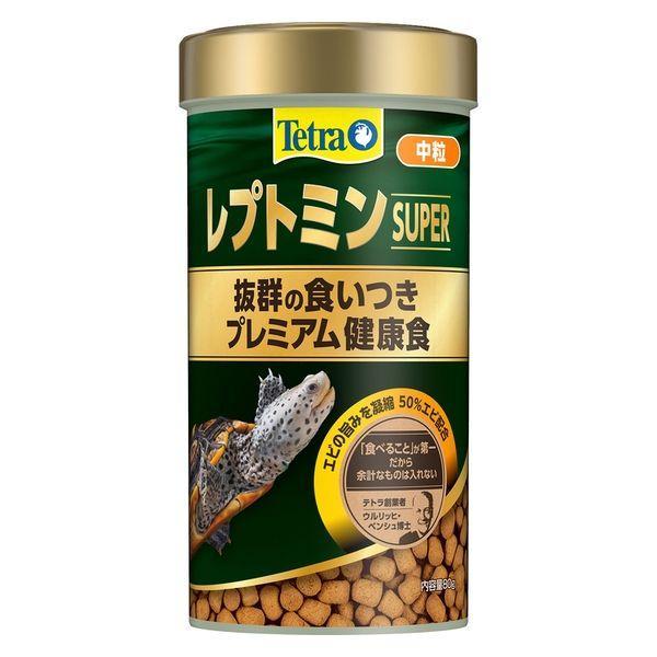 スペクトラムブランズジャパン　テトラ レプトミンスーパー 中粒 ８０ｇ・賞味期限：２０２７年１０月カメが非常に好む天然エビを贅沢に使用した、栄養豊富なプレミアムフード。カルシウム・ビタミンD3強化配合により、「丈夫で美しいカメの甲羅」を維持...
