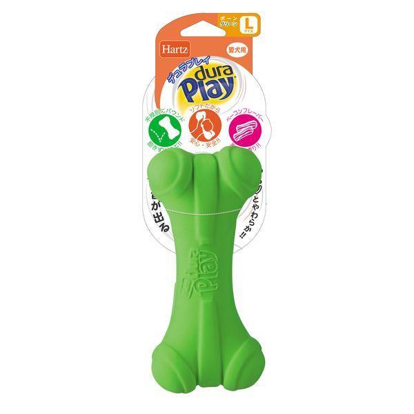 住商アグロ　Hartz デュラプレイボーン Ｌ ネオングリーンソフトなのにしっかりした噛み心地のおもちゃです。噛んだ時に鳴る笛の音とベーコンのおいしいニオイで興味を引きます。表面の凹凸で不規則にバウンドするから飽きずに噛めます。---対象-...