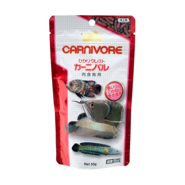 キョーリン　ひかりクレスト　カーニバル　５３ｇ・賞味期限：２０２７/１１〜大型肉食魚の嗜好性を徹底的に研究した、大型肉食魚専用飼料です。良質原料に成長促進効果のあるビタミンＢ１を始めとする各種ビタミン・ミネラルを強化し、健康で迫力のある魚体...