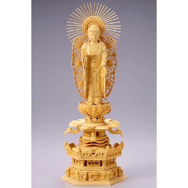 仏像 西立弥陀 阿弥陀如来 柘植 ツゲ ケマン座 3.5寸 : 仏壇仏具