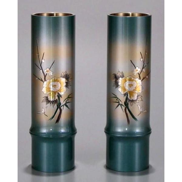 爆買 花瓶 花立 仏壇用 仏間用 合金 青銅 細竹型 牡丹四君子