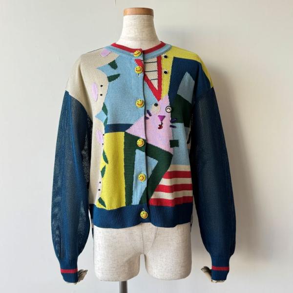 【美品】アルベロベロ 「みんな一緒」 ぶたさん 総柄プリント カーディガン 美品】アルベロベロ 「みんな一緒」 ぶたさん 総柄プリント