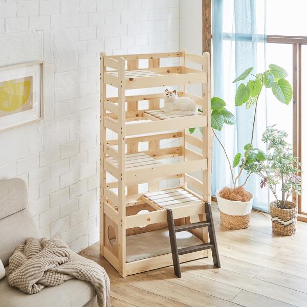 ペットベッド 5段 キャットタワー ねこ家具 北欧 パイン材 木製 天然木