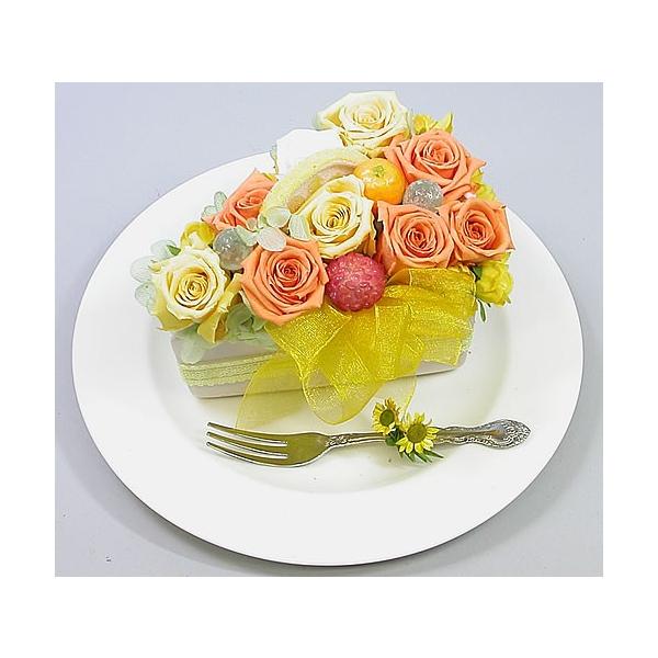 プリザーブドフラワー オレンジショートケーキ　バラ ばら 薔薇　誕生日の花 ギフト プレゼント ブリザード 贈り物 クリスマス プレゼント お歳暮