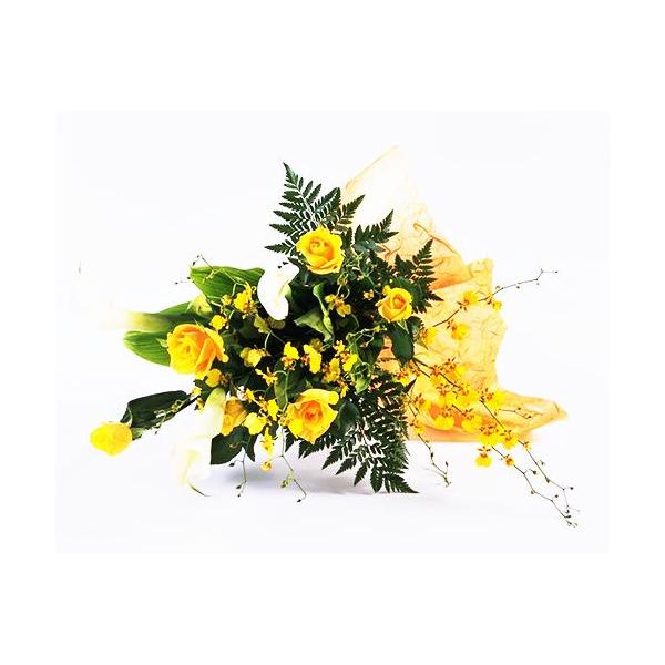 カラー黄バラやランの爽やかな黄色 の花束　ブーケ 花束 ギフト プレゼント 贈り物 クリスマス プレゼント お歳暮 爆買