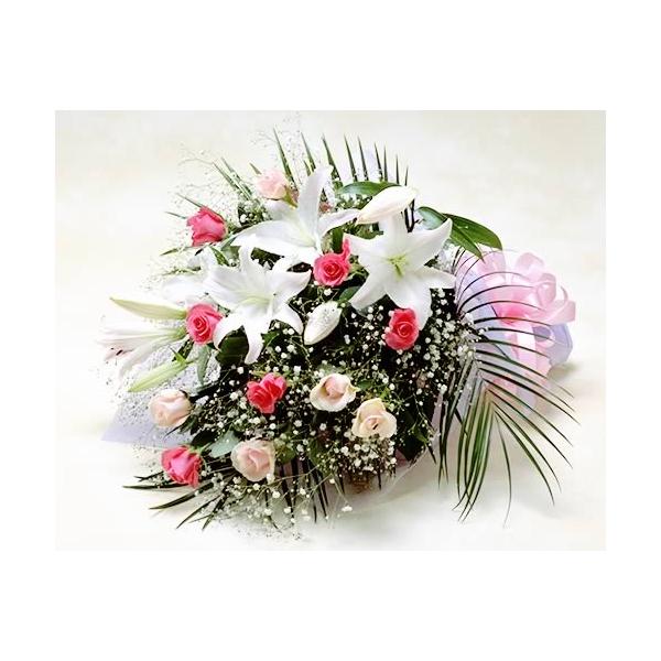 誕生日の花 ピンク バラ ユリの花束 バースデー プレゼント ギフト プレゼント お祝い ホワイトデー 贈り物 バレンタイン プレゼント 爆買