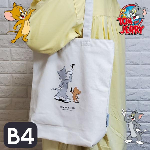 トムとジェリー トートバッグ 大き目 帆布肩掛け カジュアル キャンパスバッグ 手提げ  ショルダー TOM＆JERRY B4収納 大容量 シンプル
