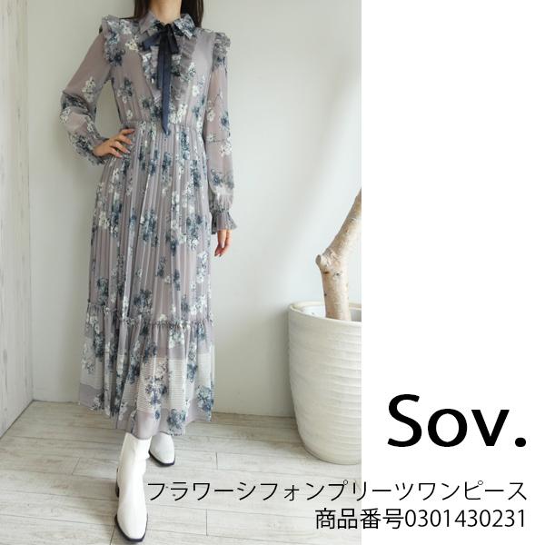 SALE セール 0301430231, Sov./,フラワーシフォンプリーツワンピース