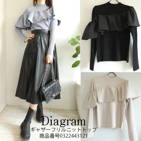 SALE セール 0322443121,Diagram, ギャザーフリルニットトップ 