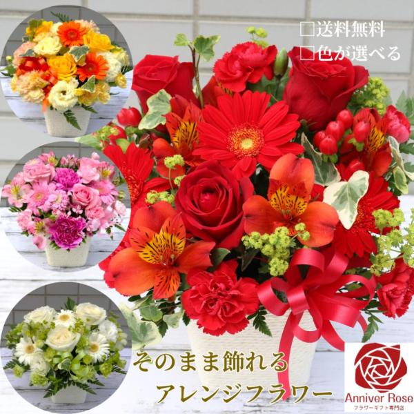 アレンジメントフラワー 色が選べる 赤 ピンク 黄色 オレンジ 白 お祝