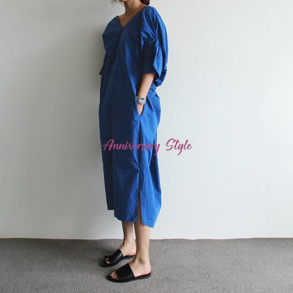 ミモレ丈 ワンピース 白 紺 即納 ネイビー ７分袖 背中開き ねじり ロングワンピース 綿 コットン ホワイト ブルー F U9301 バックツイスト 春 夏 服 青 Buyee Buyee Japanese Proxy Service Buy From Japan Bot Online