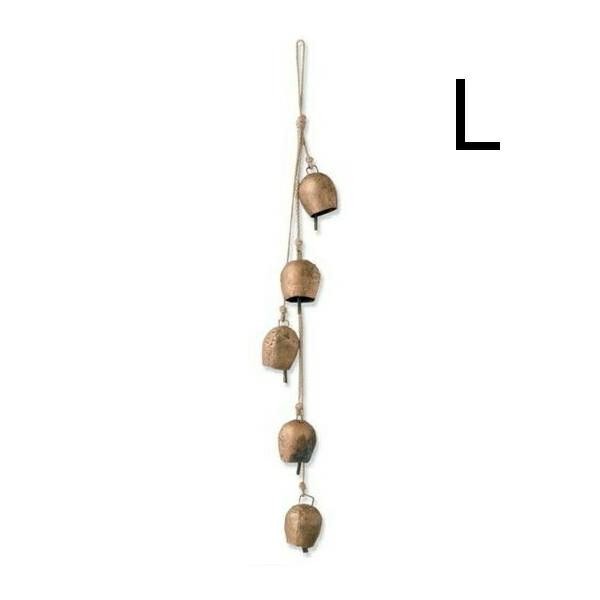 5連の連なったドアベル　Lサイズのご紹介です。■サイズ：巾10×奥行8.5×高さ61.5cm■素材：アイアン/ジュート※入荷時期により音色が多少、変わる場合がございます。■こちらの商品はアンティーク風の仕上げを施し、塗料の色むら・多少のゆが...