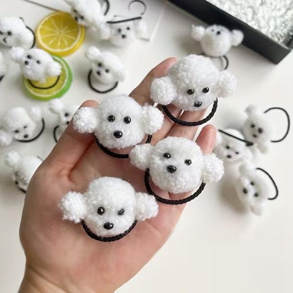 わんちゃんヘアアクセ2個セット ツインテール ポニーテール かわいい 子犬 フワフワ ヘアゴム ゴム キッズ 子供 女の子