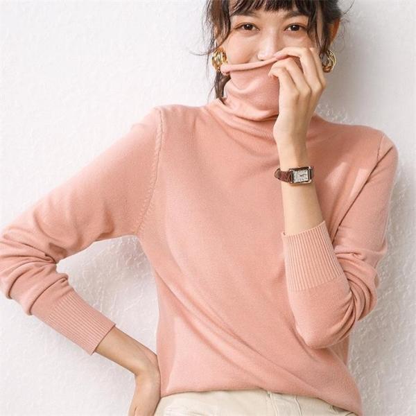 ★おススメ商品★ニット レディース タートルネック プルオーバー 　優れた素材のハイネック　ウール混　ニット　[９色展開]
